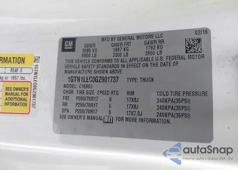 2016 GMC Sierra 1500 from USA, damaged, VIN 1GTN1LEC0GZ901737